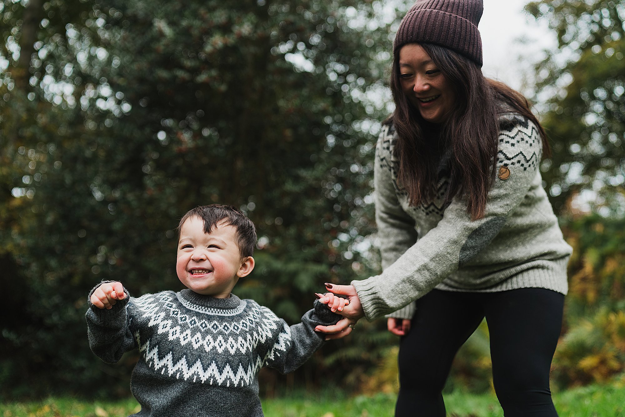 Mum holding little boys hand as he tries to walk // Grinshill Nature Reserve // Charlotte Giddings Photography