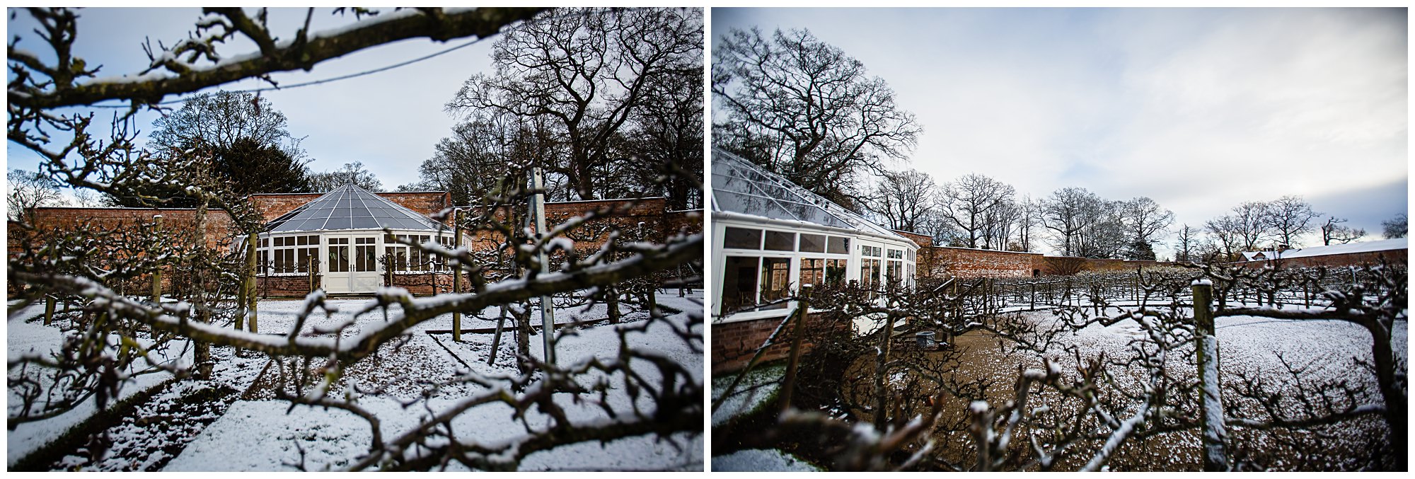 combermere glasshouse in the snow 2017 - Shropshire Wedding Venues in the Snow