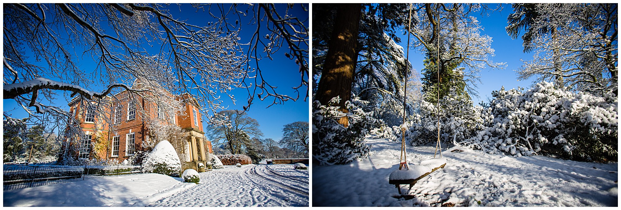 iscoyd park looking beautiful in the snow - shropshire wedding venue in the snow