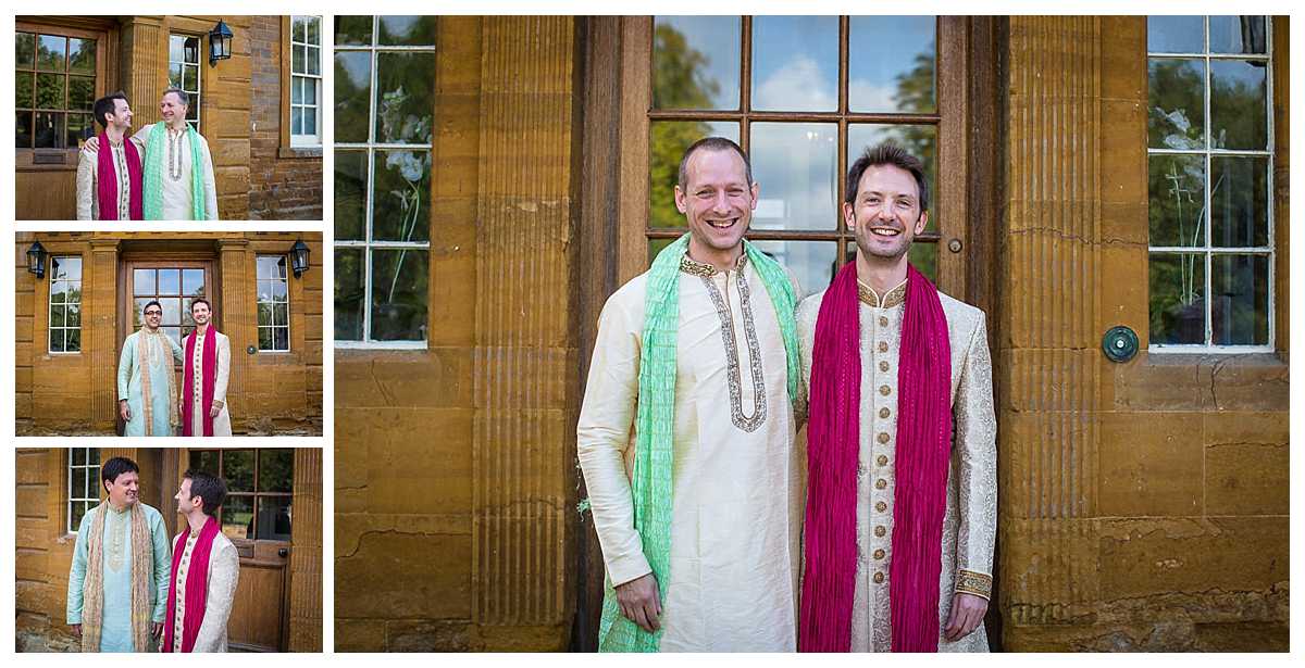 groom portrats with groomsmen all in traditional indian wedding dress code at poundon house wedding venue bicester