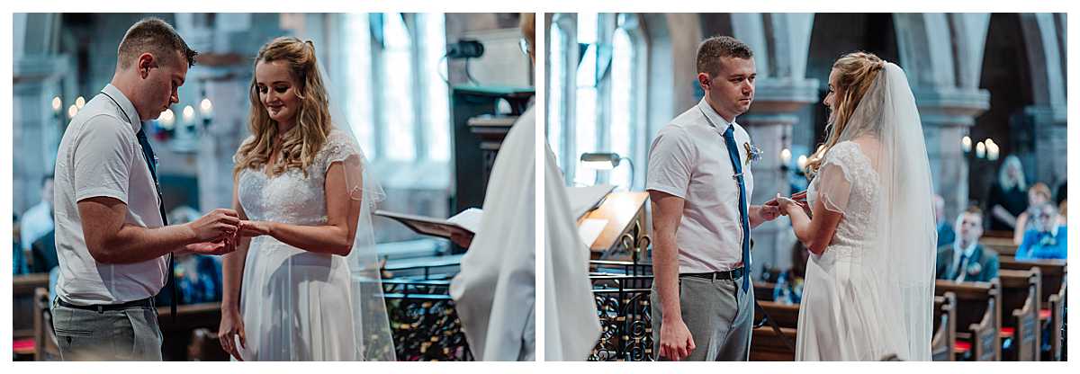 bride and groom exchanging wedding rings at marbury church whitchurch shropshire. Charlotte Giddings Photography