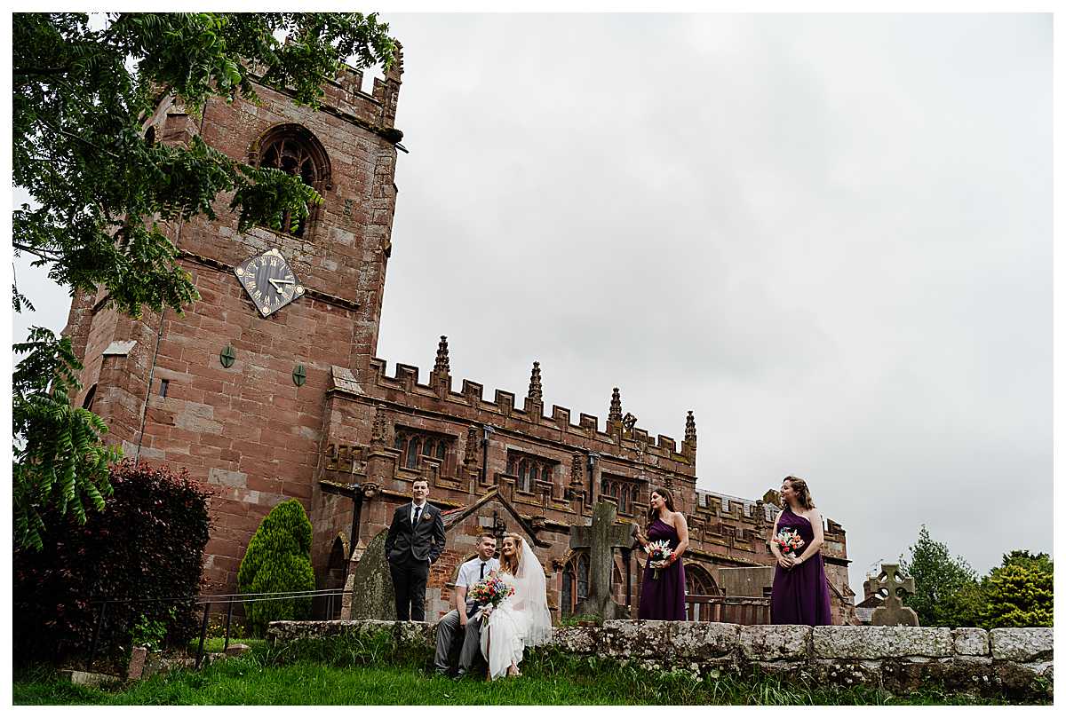 bridal party social distancing outside marbury church whitchurch shropshire