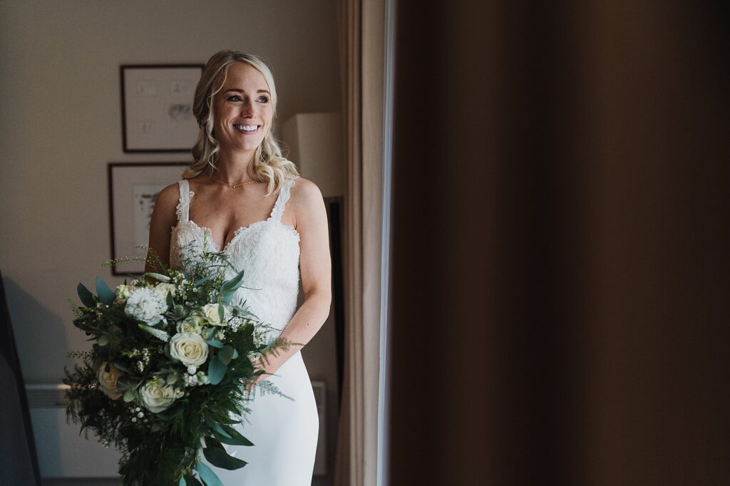Bride ready to leave and go and get married at Grange Barn wedding // Wedding Photographer Cheshire