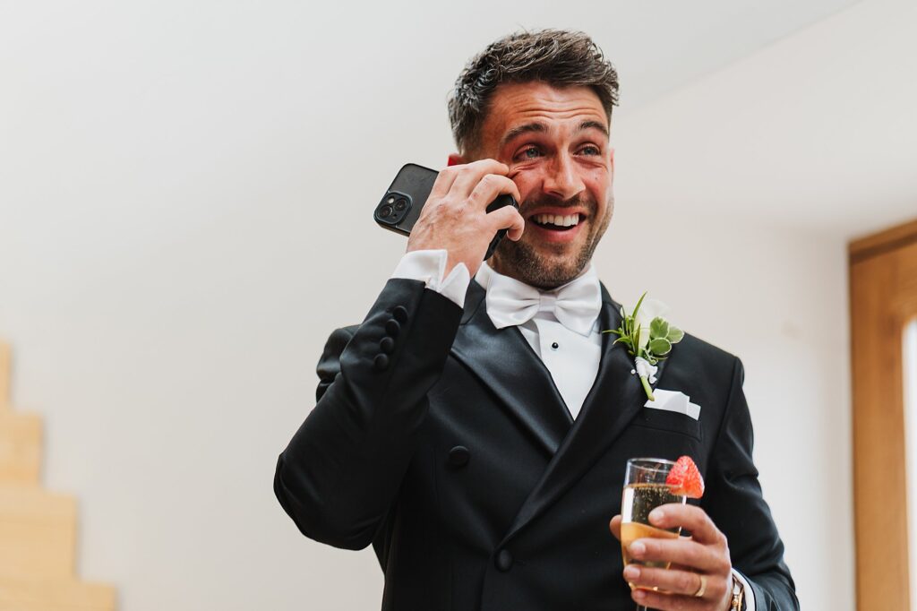 Emotional groom while doing his speech at DIY marquee wedding