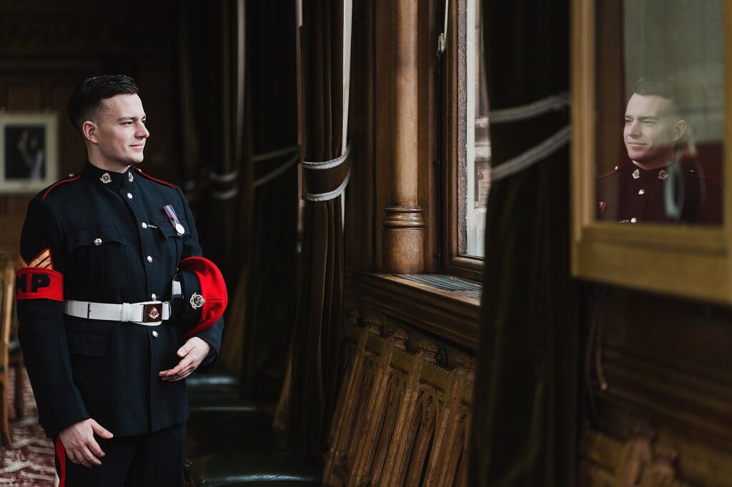Groom in his military uniform in Chester Town Hall // Cheshire Wedding Photographer
